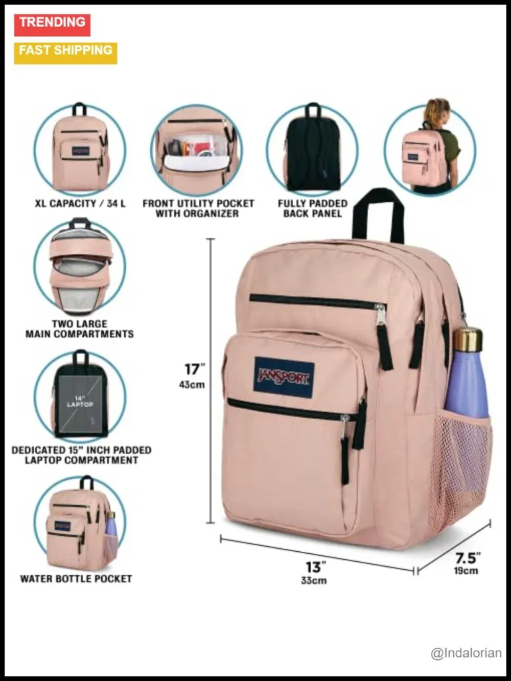 Laptop Backpack with Ergonomic Shoulder Straps, 15
